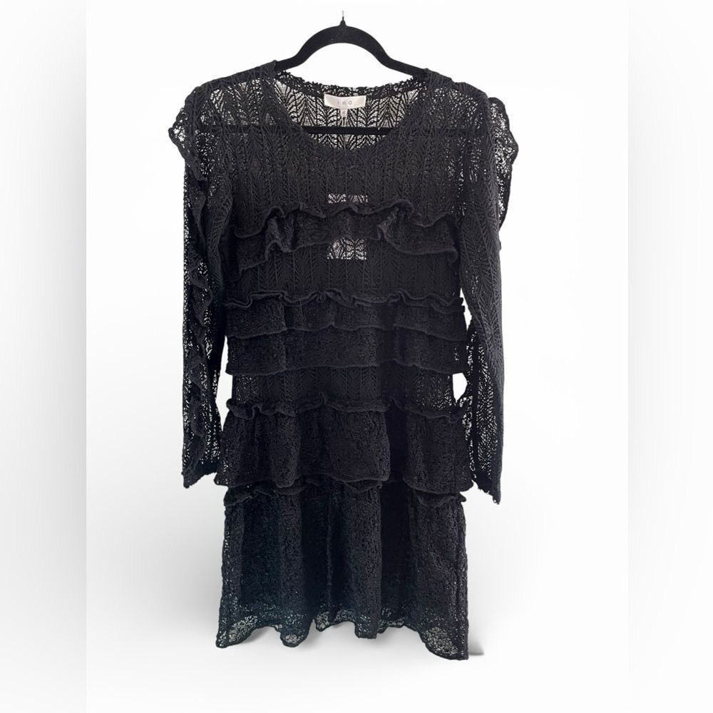 IRO Elegant long sleeve Black Lace Dress with black ruffles. 40 - Picture 3 of 11
